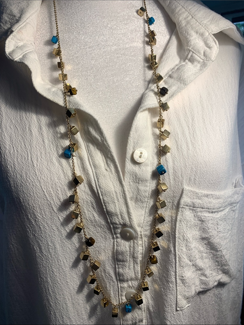 Lia Sophia Gold Cube Necklace with Turquoise Beads